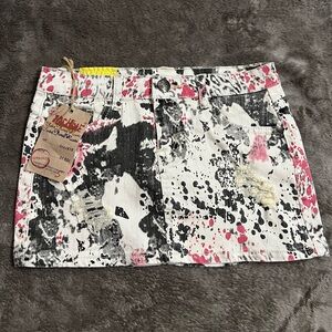 Machine Women's Pink and Black Splatter Mini Skirt